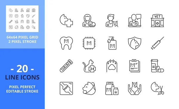 Line Icons Cats Vet Pets Contains Icons Health Care Dental Vetores De Bancos De Imagens