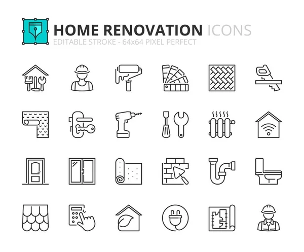 Obrys Ikony Renovaci Domu Obsahuje Ikony Jako Jsou Opravy Nástroje — Stockový vektor