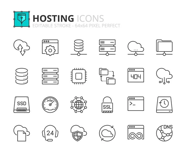 Outline Icons Hosting Cloud Network Contains Icons Database Folder File — стоковый вектор