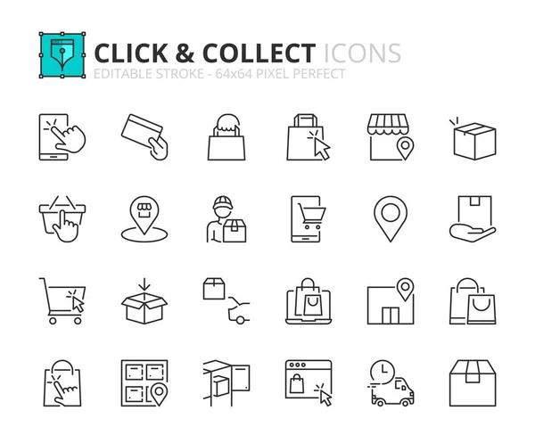 Illustrare Icone Clic Raccogliere Contiene Icone Come Shopping Acquistare Online — Vettoriale Stock