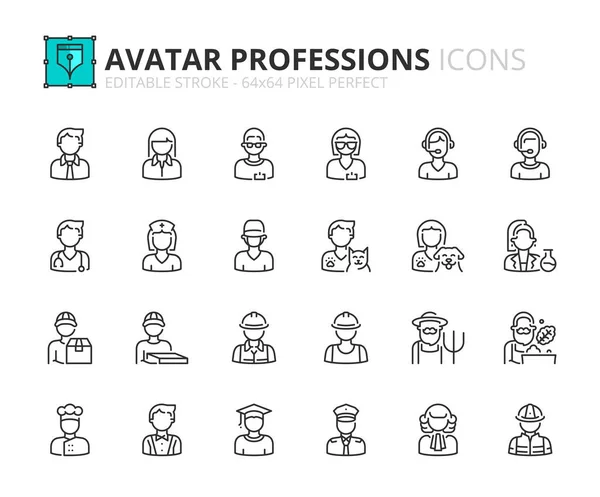 Décrivez Des Icônes Sur Les Professions Avatar Contient Des Icônes — Image vectorielle