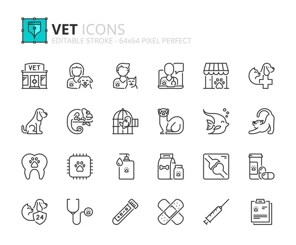 Icone Contorno Sul Veterinario Contiene Icone Come Animali Domestici Anamnesi — Vettoriale Stock