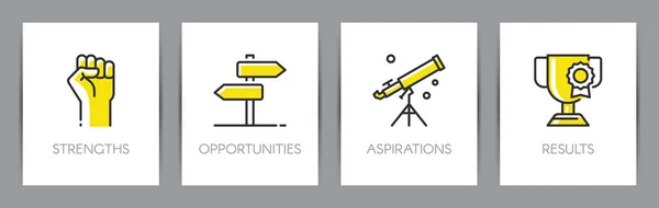 Análisis Soar Fortalezas Oportunidades Aspiraciones Resultados Concepto Negocio Plantilla Página — Vector de stock