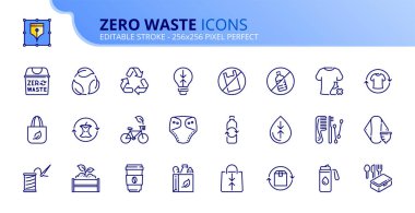 Outline icons about zero waste. Ecology concept. Contains such icons as refuse, reduce, reuse, recycle and rot. Editable stroke Vector 256x256 pixel perfect clipart
