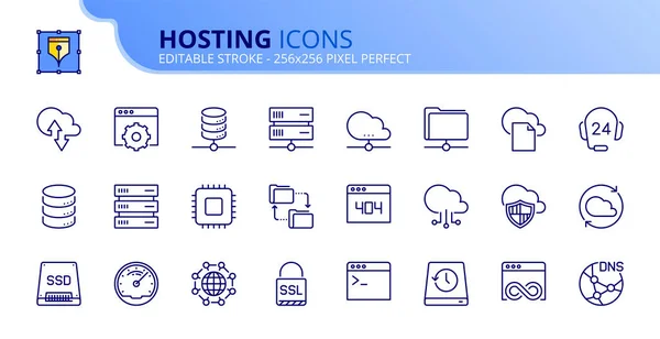 Umrisse Von Symbolen Über Hosting Und Cloud Netzwerk Enthält Symbole — Stockvektor