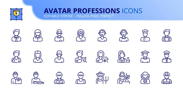 Outline Icons Avatar Professions Contains Icons Businessman Police Chef Telemarketer Stock Vector