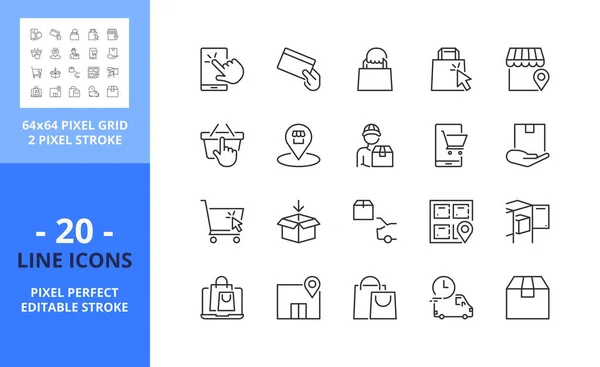Zeilensymbole Über Klicken Und Sammeln Enthält Symbole Wie Einkaufen Online — Stockvektor