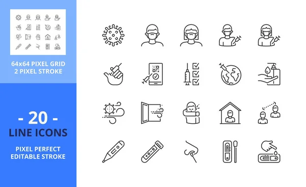 Ícones Linha Sobre Covid Contém Ícones Como Vacina Vírus Máscara —  Vetores de Stock