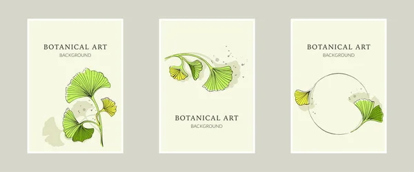 Gingko Abstracte Botanische Bloemenkunst Achtergrond Vector Voor Ontwerp Decoratie Wallpapers — Stockvector