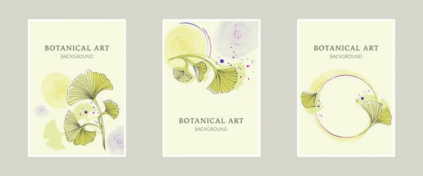 Een Gingko Set Abstracte Botanische Bloemenkunst Achtergrond Vector Voor Ontwerp — Stockvector