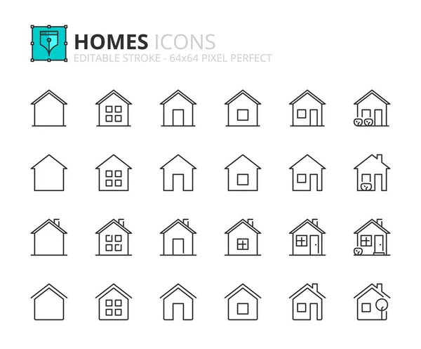 Ícones Linha Sobre Casa Imóveis Contém Ícones Como Casas Diferentes Ilustração De Bancos De Imagens