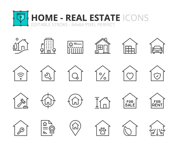 Line Iconen Thuis Onroerend Goed Bevat Pictogrammen Als Landhuis Appartementen Stockvector