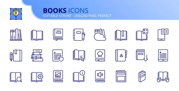 Outline Icons Books Contains Icons Ereader Reading Library Ebook Notebook — Stock Vector