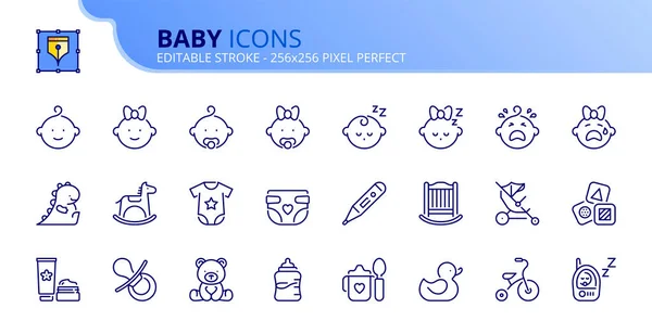 Outline Icons Baby Contains Icons Baby Boy Baby Girl Toys — Image vectorielle