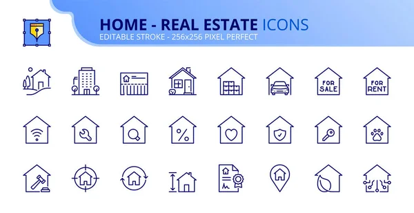 Line Icons Home Real Estate Contains Icons Country House Apartments — Vector de stock