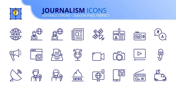 Esbozar Iconos Sobre Periodismo Contiene Iconos Como Comunicación Noticias Televisión — Vector de stock