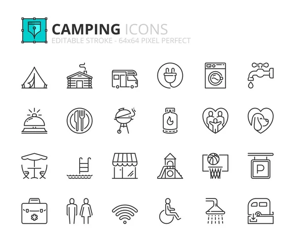 Line Icons Camping Services Contains Icons Dump Station Shower Restaurant — стоковый вектор