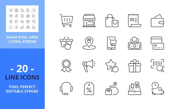 Line Icons Buy Contains Icons Shopping Cart Store Delivery Discount — Vector de stock
