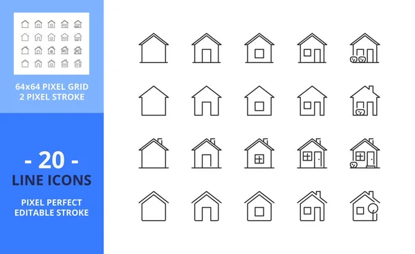 Line Icons Home Real Estate Contains Icons Diferents Houses Window — Vettoriale Stock