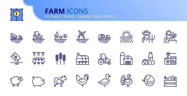 Ikony Temat Farmy Zawiera Takie Ikony Jak Ciągnik Wiatrak Warzywa — Wektor stockowy