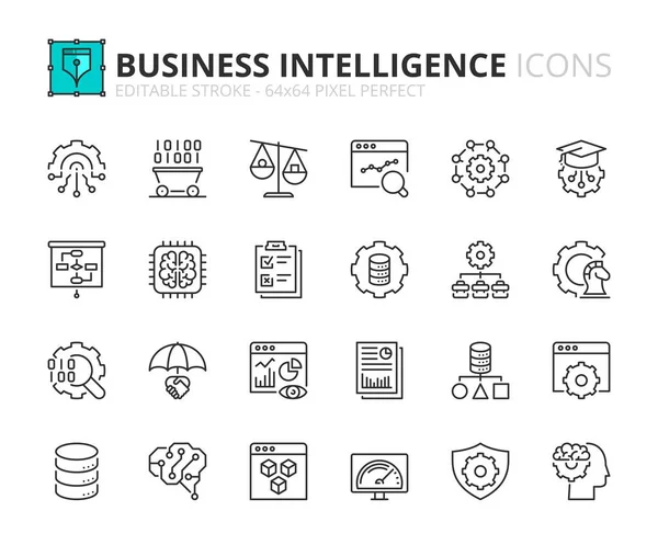 Line Icons Business Intelligence Contains Icons Management Big Data Analysis — Archivo Imágenes Vectoriales
