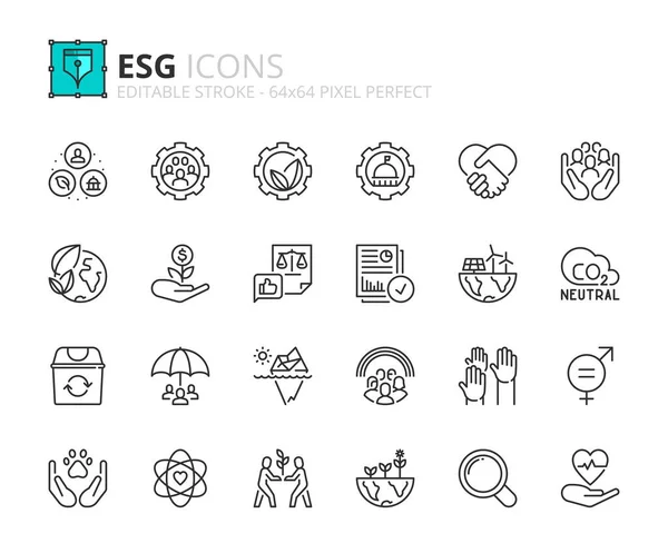 Line Icons Environmental Social Governance Contains Icons Climate Crisis Sustainable — ストックベクタ