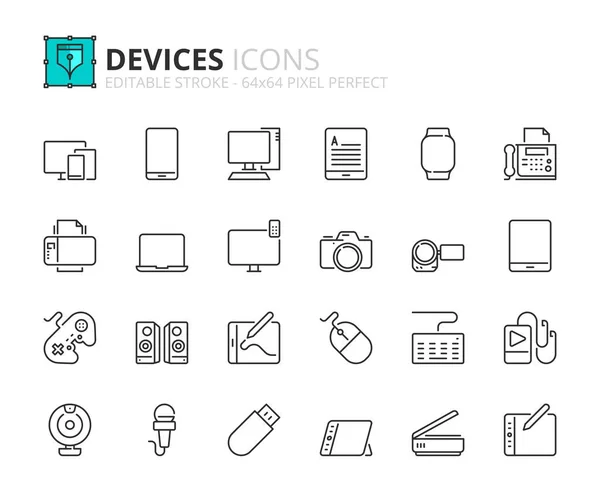 Line Icons Devices Contains Icons Mobile Tablet Ereader Smart Watch — ストックベクタ