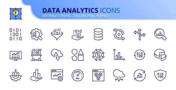 Line Icons Data Analytics Contains Icons Mining Processing Monitoring Modeling — Vector de stock