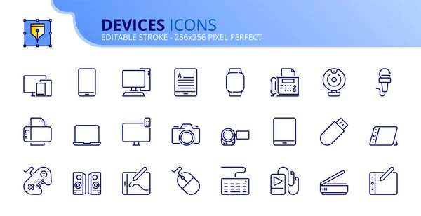 Line Icons Devices Contains Icons Mobile Tablet Ereader Smart Watch — Archivo Imágenes Vectoriales