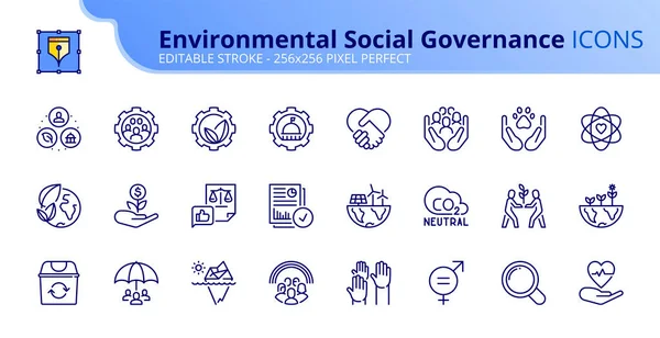 Line Icons Environmental Social Governance Contains Icons Climate Crisis Sustainable — ストックベクタ