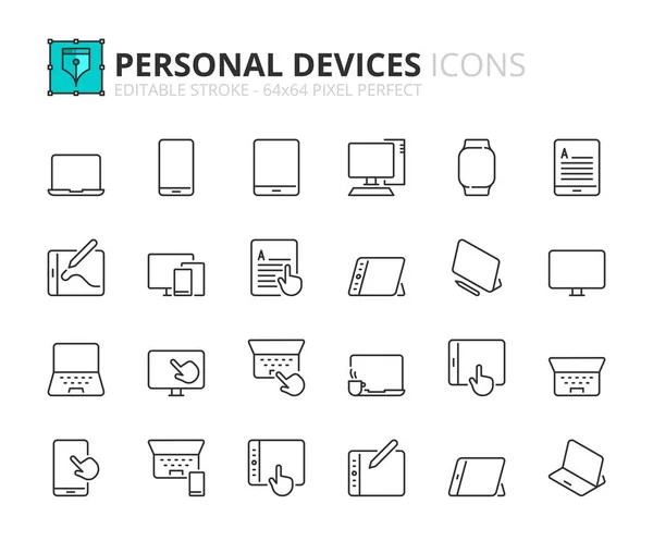 Line Icons Personal Devices Contains Icons Mobile Tablet Ereader Smart — Image vectorielle