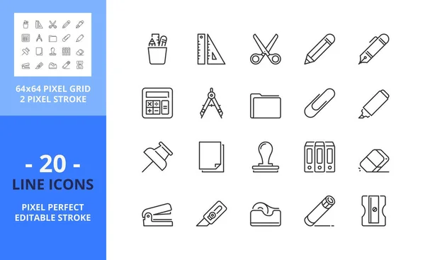 Ligne Icônes Sur Papeterie Contient Des Icônes Telles Que Règle — Image vectorielle