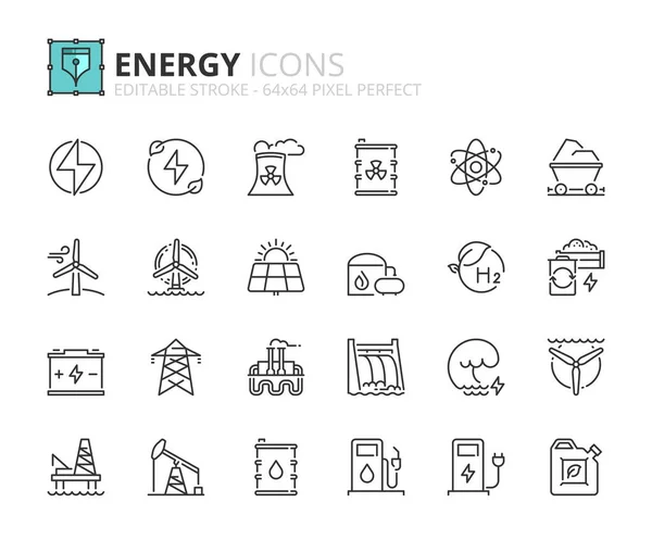 Linia Ikon Energii Zawiera Takie Ikony Jak Energia Jądrowa Paliwa — Wektor stockowy