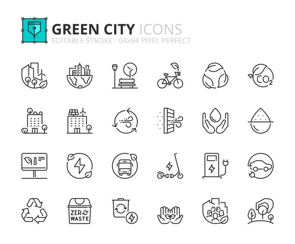 Iconos Línea Sobre Ciudad Verde Desarrollo Sostenible Contiene Iconos Como — Archivo Imágenes Vectoriales