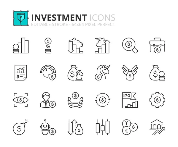 Lijn Pictogrammen Investeringen Financieel Concept Bevat Iconen Als Beurs Stieren — Stockvector