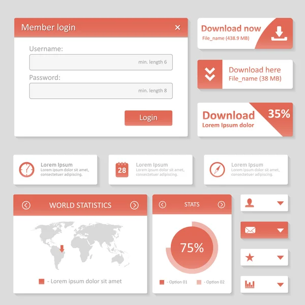 Elementos do site de design de UI plana — Vetor de Stock