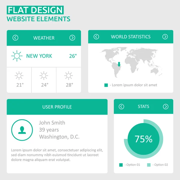 Elementos do site de design de UI plana — Vetor de Stock