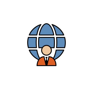 İş adamı, küresel renkli ikon. Web, logo, mobil uygulama, UI, UX renkli simge için kullanılabilir