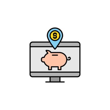 Para, tasarruf, monitör, domuz hattı ikonu. Mali illüstrasyon ikonu. Kaliteli grafik tasarım simgesi. Web, logo, mobil uygulama, UI, UX renkli simge için kullanılabilir