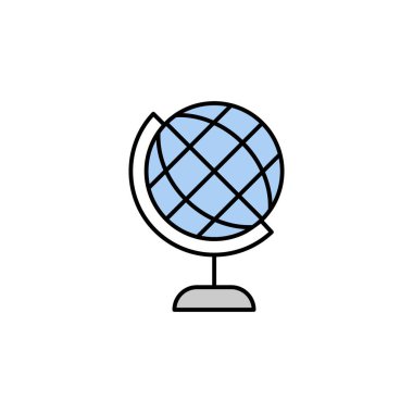 Toprak, globus, dünya çizgisi çizimi. Eğitim illüstrasyon simgeleri. İşaretler, semboller ağ, logo, mobil uygulama, UI, UX renkli simge için kullanılabilir