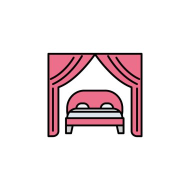 Yatak, yatak hattı ikonu. Düğün illüstrasyon simgeleri. İşaretler, semboller ağ, logo, mobil uygulama, UI, UX renkli simge için kullanılabilir
