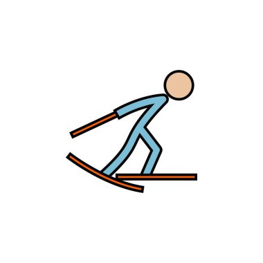 Kayak, kış, spor özeti ikonu. Kış sporu illüstrasyonu unsuru. İşaretler ve semboller web, logo, mobil uygulama, UI, UX renkli simge için kullanılabilir
