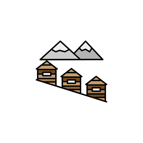 Montaña Icono Del Contorno Casa Elemento Ilustración Del Deporte Invierno — Vector de stock