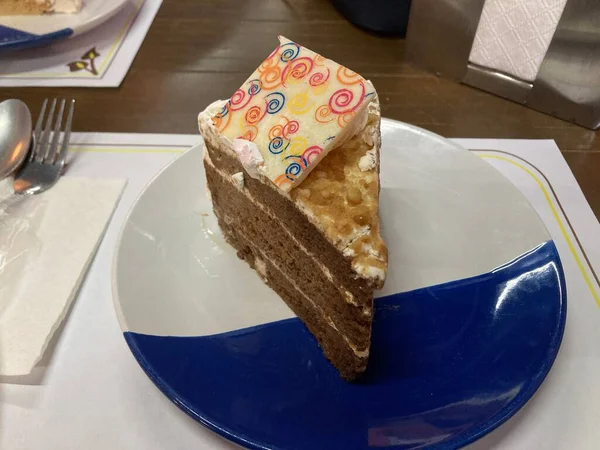 Chocolate Cake Slice Milk Birthday Party — Foto Stock