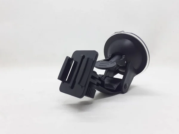 Una Piccola Action Camera Nera Grigia Con Suoi Accessori Sfondo — Foto Stock