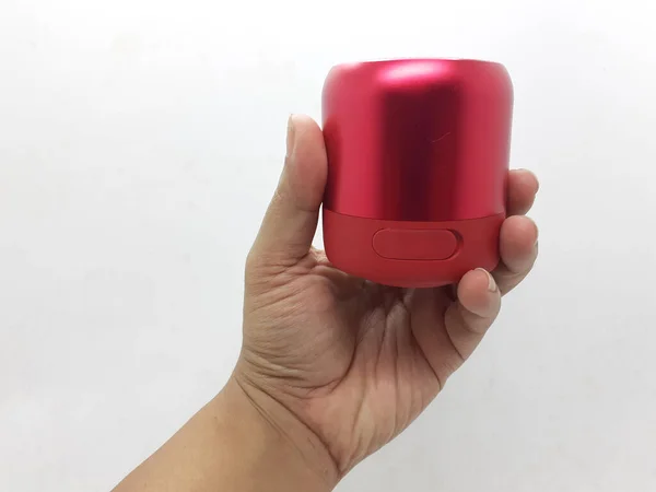 Röd Smart Högtalare Vit Isoaltion Bakgrund — Stockfoto