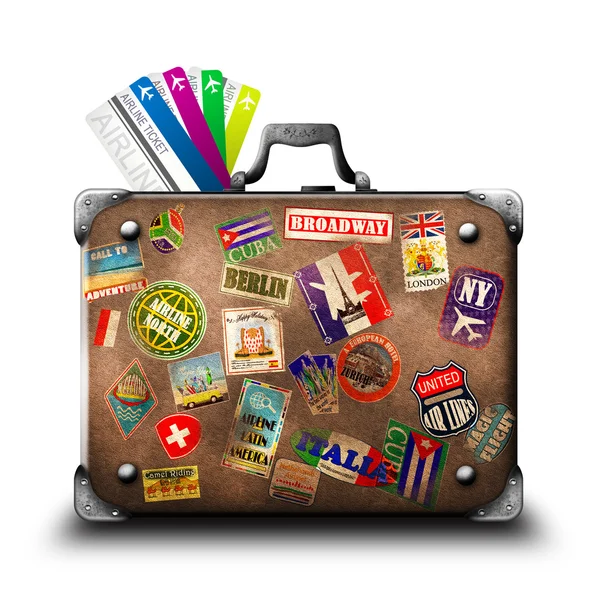 Suitcase and airline tickets — Stock Photo, Image