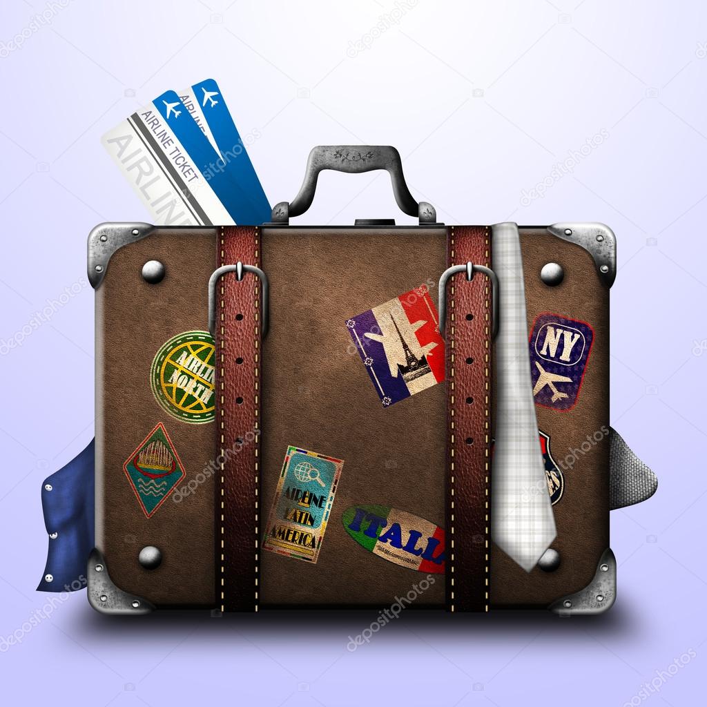 Suitcase and airline tickets