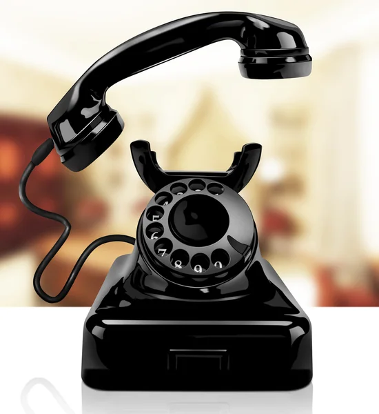 Black vintage telepon pada latar belakang putih — Stok Foto