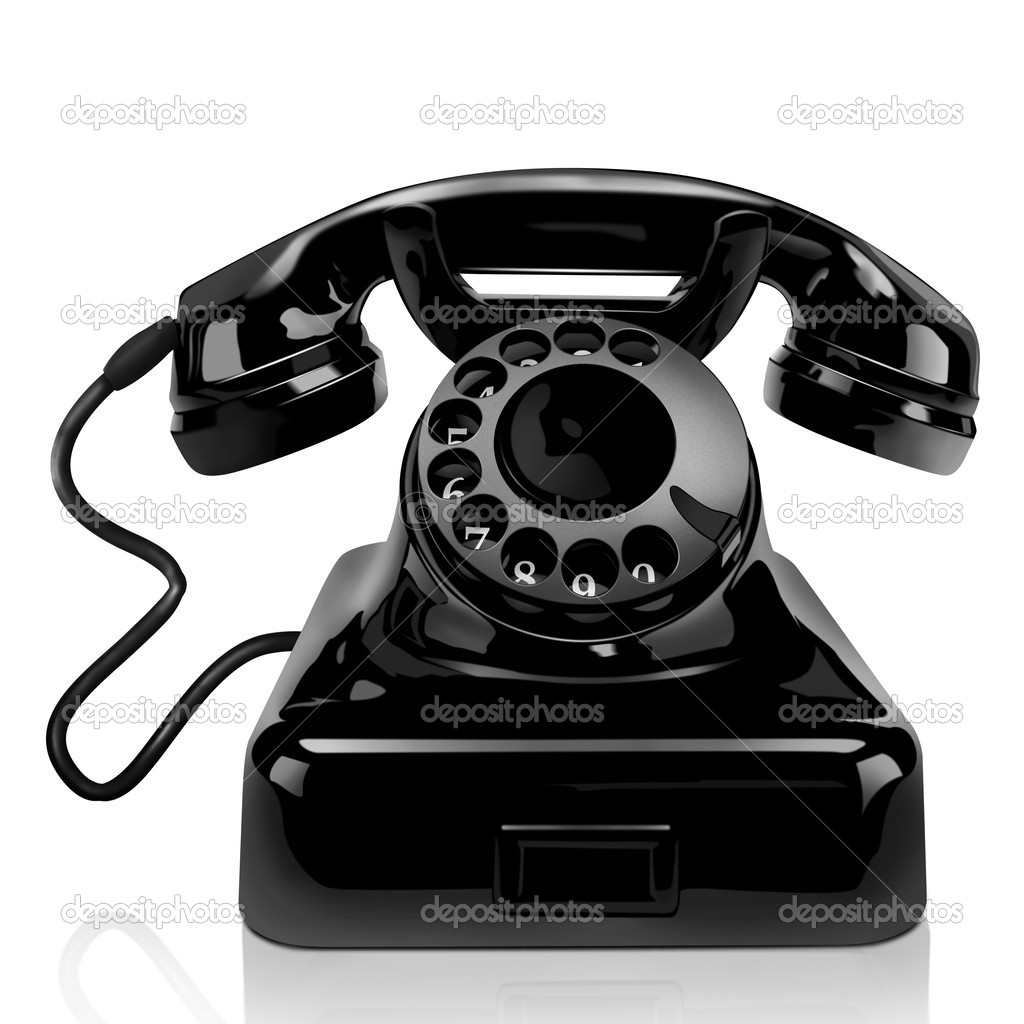 Black vintage telephone on a white background